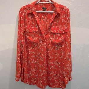 Ann Taylor Red Floral Camp Shirt
